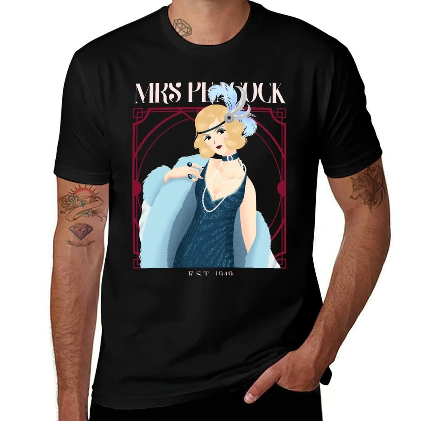 T-shirt Clue Mrs Cluedo, noto anche come gioco da tavolo, con stampa artistica a linee semplici