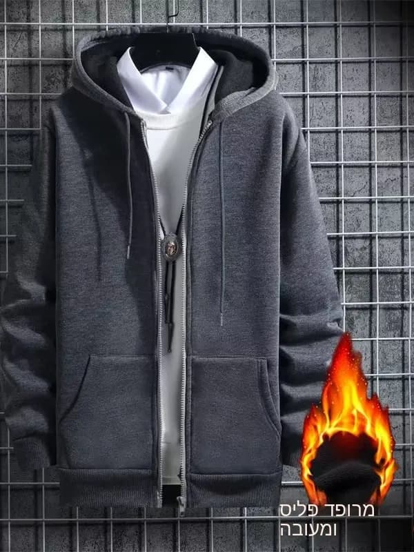 American Style Fleece Lined Hoodie Jacket Men's Spring Autumn Winter Zipper Open Cardigan Thickened Long Sleeve Casual Jacket