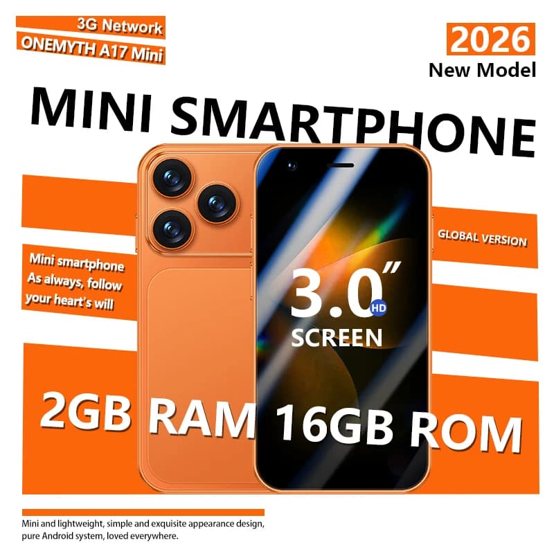 ONEMYTH A17 Mini 3.0 'Android Smartphone 2GB+16GB 3G Unlocked Phone Google Play Store Dual SIM Card Pocket Backup Small Phone
