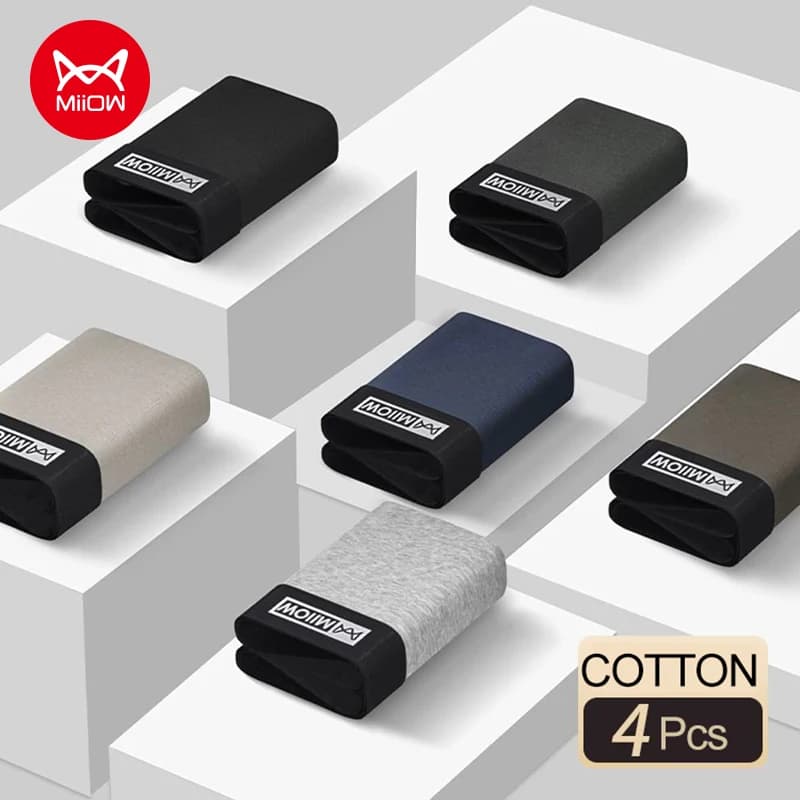 MiiOW 4 pezzi di cotone pettinato biancheria intima da uomo 7A antibatterico cavallo mutandine da uomo morbidezza traspirante mutande da uomo boxer slip
