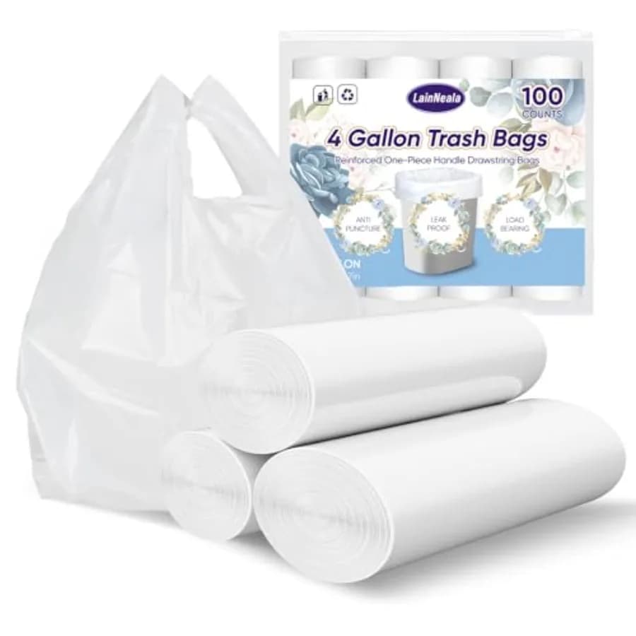 Small Trash Bags 4 Gallon with Strong Handles, 100 Count Small Garbage Bag Bathroom White Mini Trash Bag Trash Can Liners Unsce