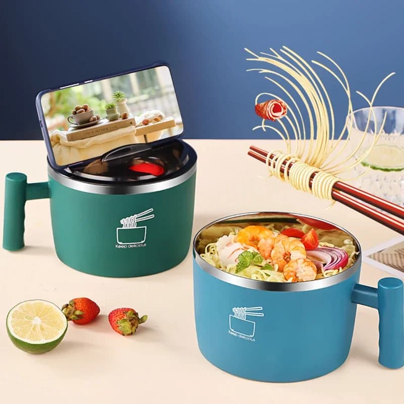 Stainless steel bowl with lid for instant noodles Sealed and portable unloading bowl for kitchen utensils instant noodle partner