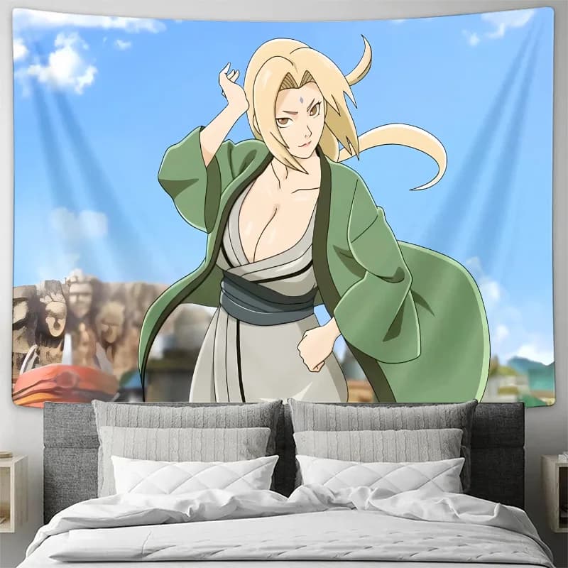 "Hard hanging fabric in anime style - Elegant decorative curtain with feminine character"