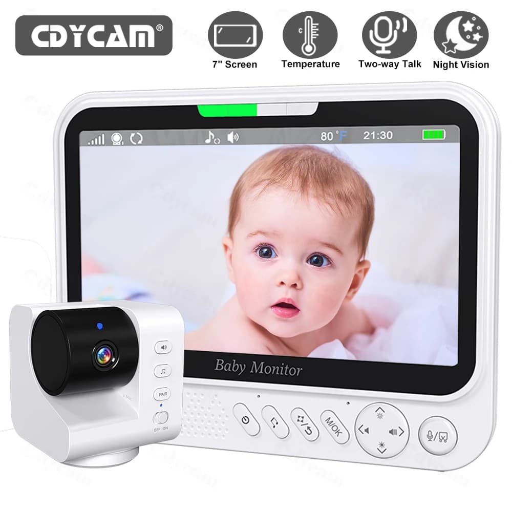 Baby monitor video da 7 "720P Visione notturna audio bidirezionale Batteria da 5000 mAh Nessun WiFi Nessuna chiamata Telecamera di sorveglianza Grande schermo con zoom 4X