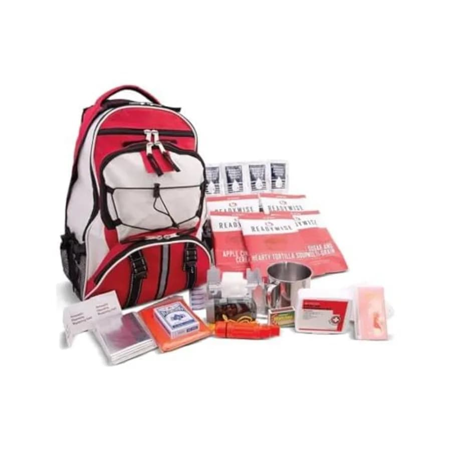 Kit di Sopravvivenza d'Emergenza, Zaino Tattico Militare, Essenziali per il Campeggio, Borsa di Emergenza con Sacchetti per Pasti con Durata di Conservazione di 25 Anni, 64 Pezzi