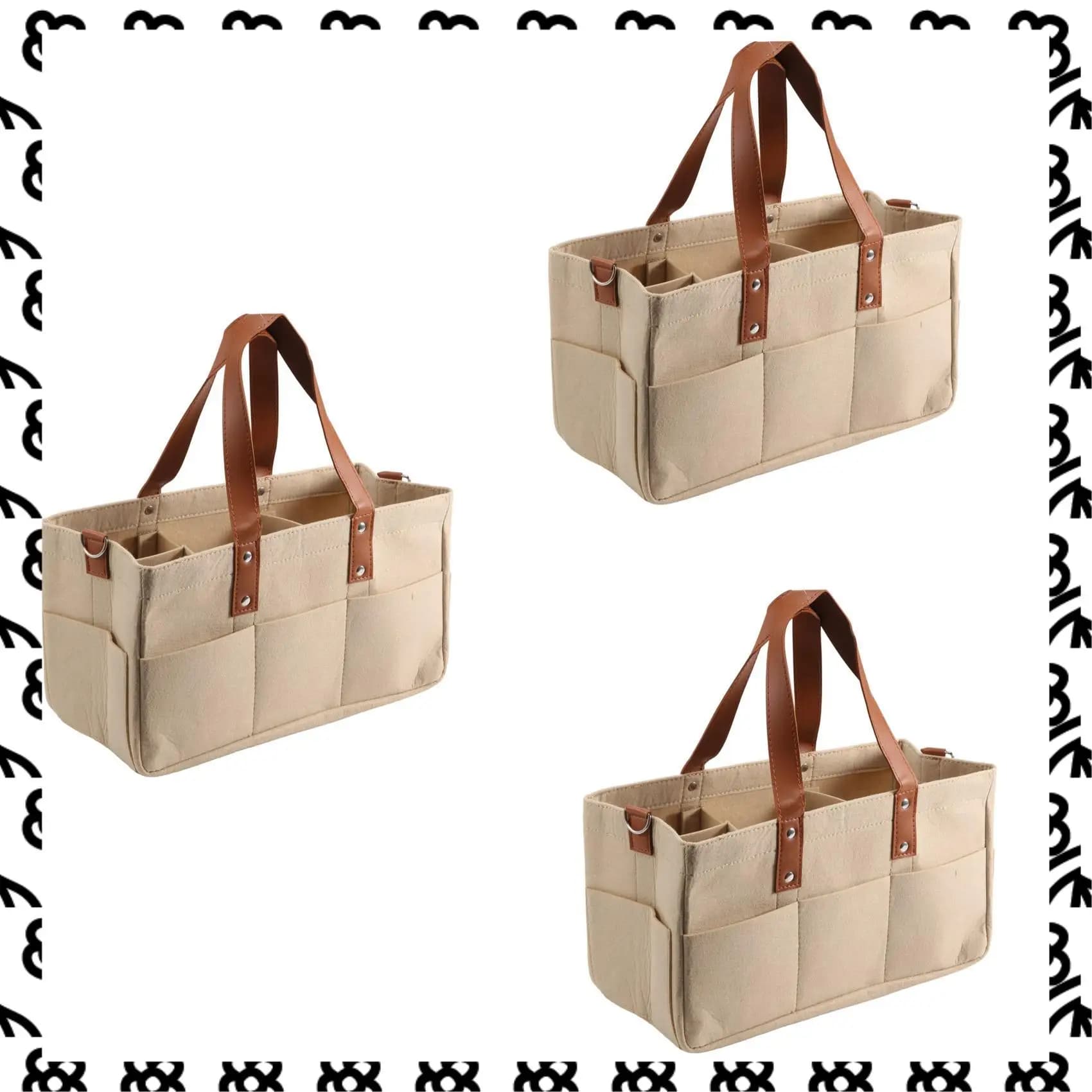 A07I 3X Feltro per bambini Stoccaggio Nursery Organizer Cestino Borsa per pannolini per neonati con manico Caddy Fasciatoio per pannolini Portaoggetti per bambini A
