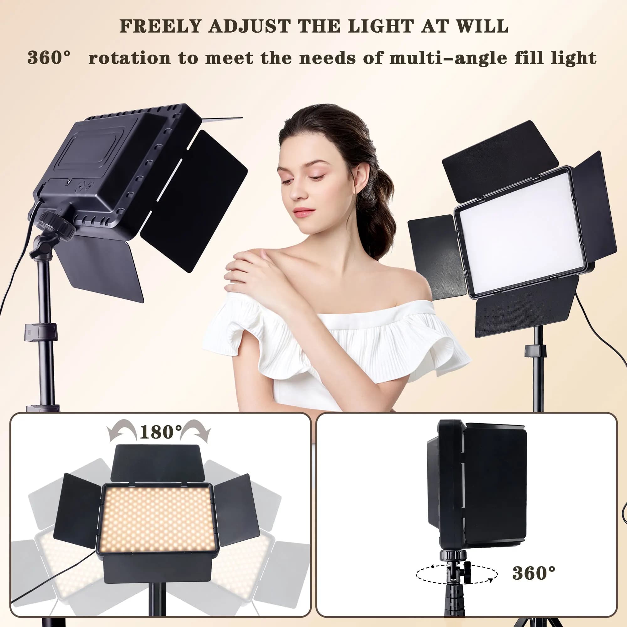 10Inch Professional LED Studio Spotlight with 160cm Adjustable Tripod, Portable Fixture, Tricolor, Square Fill Light with Baffle