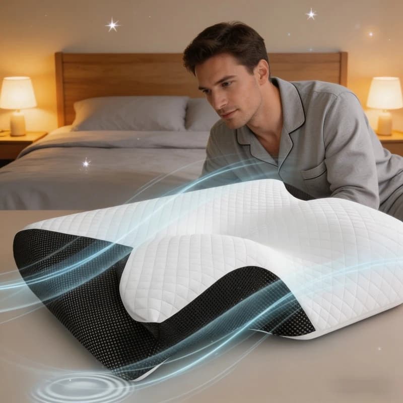 Cuscino Cervicale Ergonomico 2 in 1 in Memory Foam per Casa e Ufficio, Ortopedico per Alleviare il Dolore al Collo Durante il Sonno