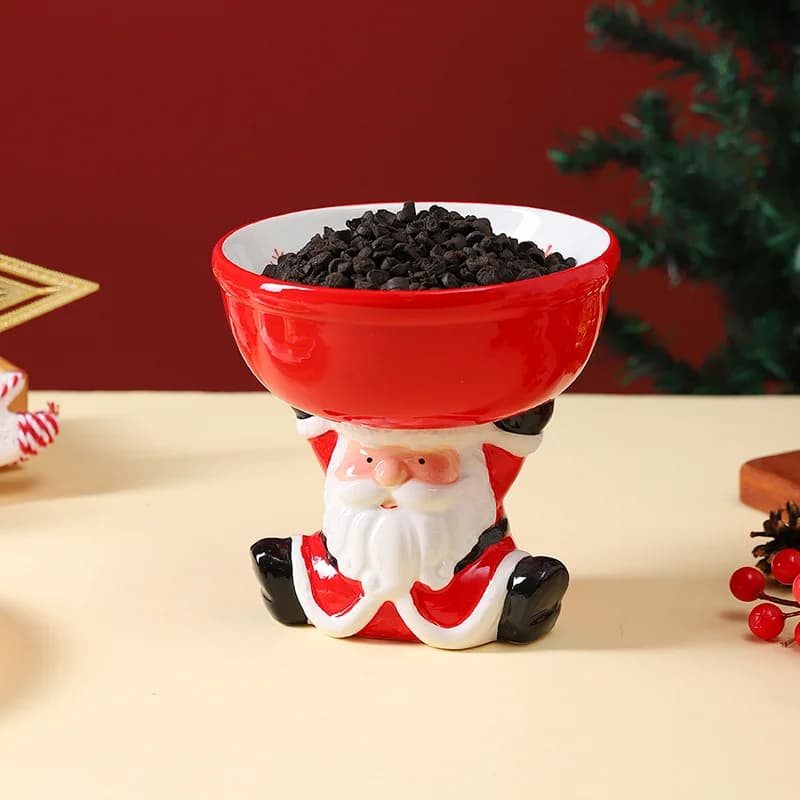 Ciotola per gatti in ceramica di Babbo Natale Ciotola per animali domestici Protezione per il collo dei cartoni animati Bacino per alimenti per cani e gatti Scatola di immagazzinaggio creativa Ornamento da tavolo
