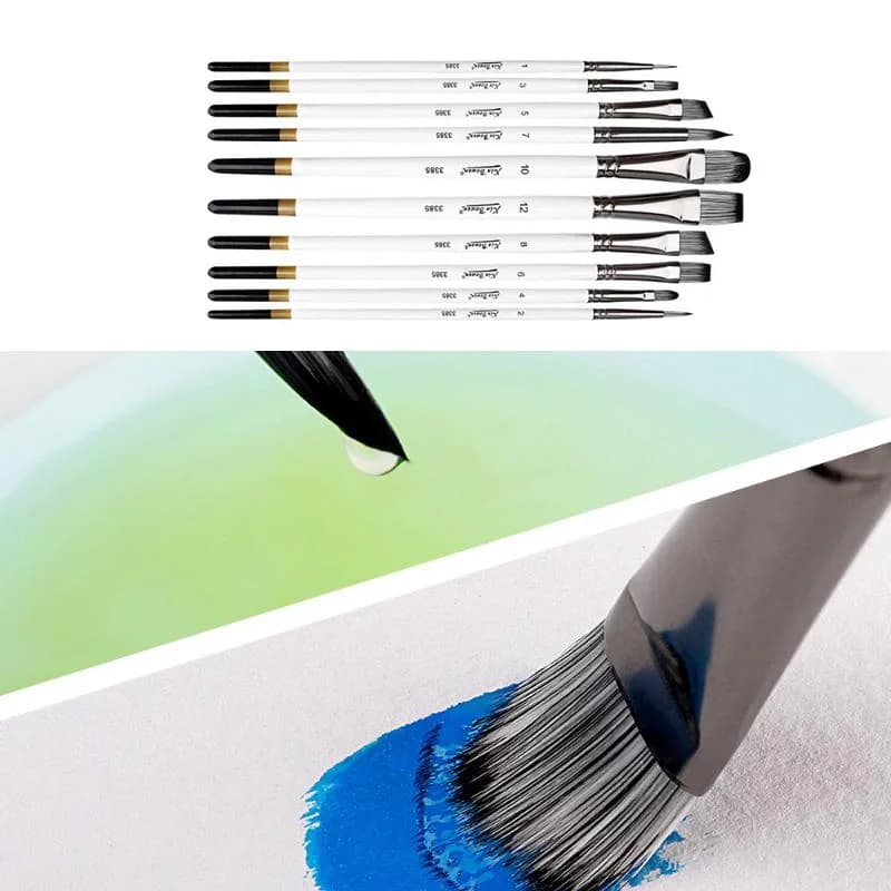 10Pcs Different Shape Paint Brushes Set For Art Acrylic Gouache Oil Watercolor Artist Canvas Synthetic Nylon Hair Paint Brush