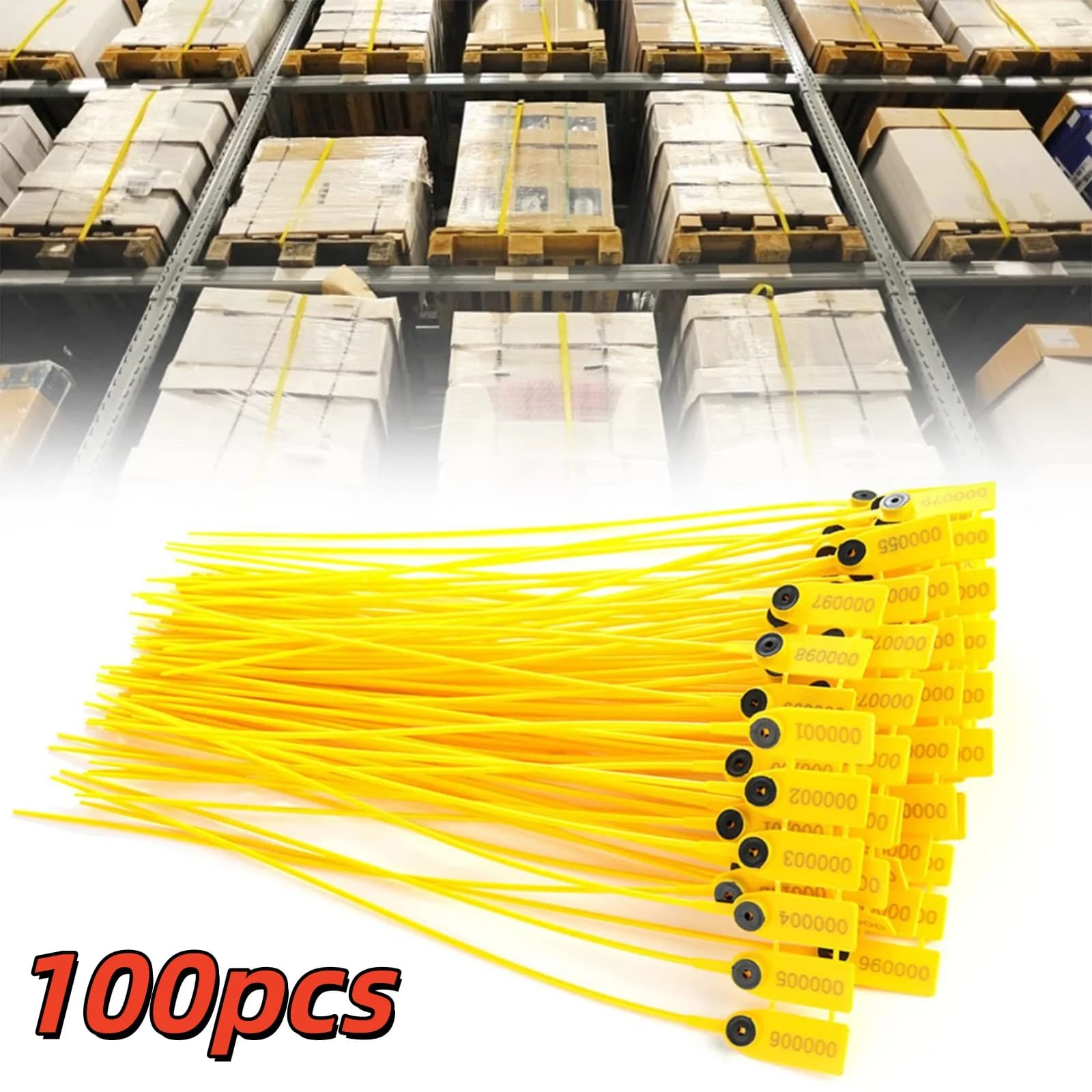 100pcs Yellow Plastic Tamper Seals Zip Ties Pull Tite Security Tags with Numbered Disposable Cable Ties Self-Locking Cable Ties