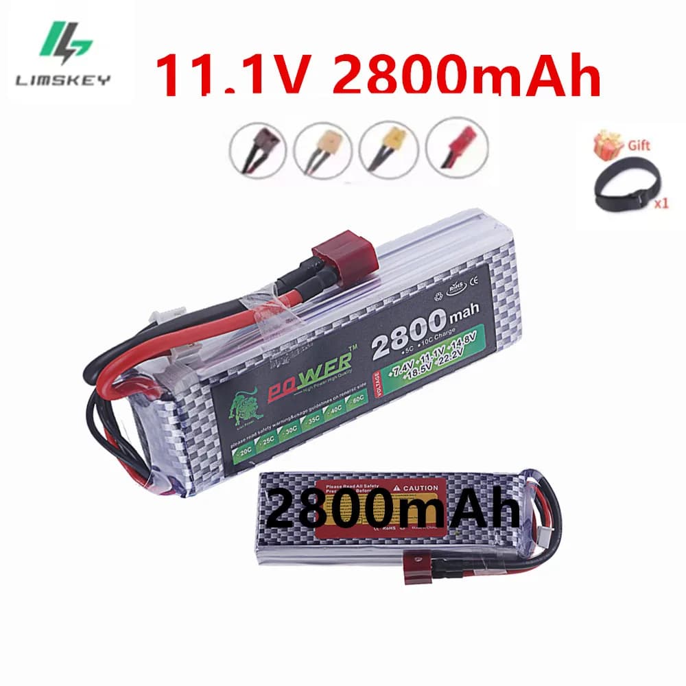 Batteria LiPo 3S 2800mAh 11.1V 40C/60C per Elicotteri RC, Quadricotteri, Auto, Aeroplani - Batteria 11.1V 3S con Connettore XT60