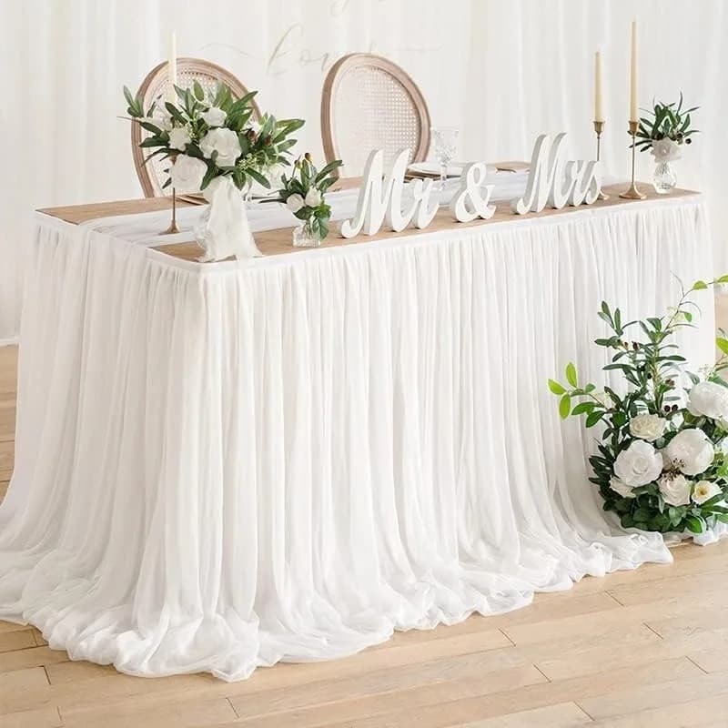 Gauze Fluffy Table Skirt Pearl Chiffon Dessert Table Curtain Tutu Tableware Cloth for Party Wedding Baby Shower Birthday Decor