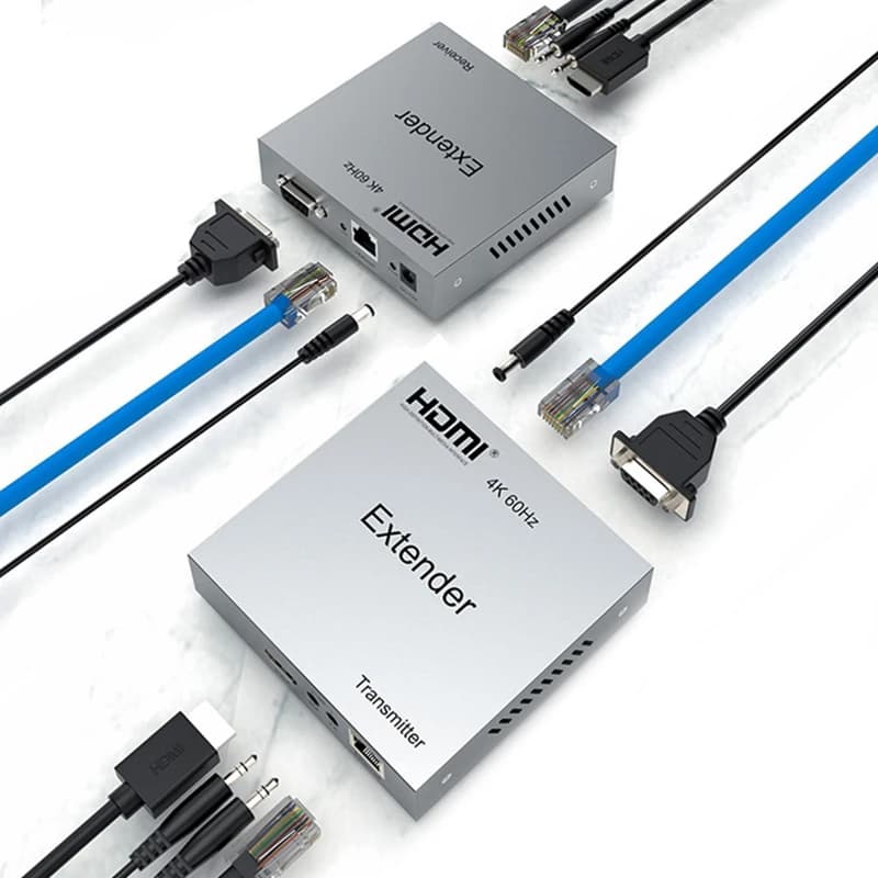 4K 60Hz HDBaset Network Extender HDMI Extender Over Cat6/6a Cable 100m Audio Video Transmitter and Receiver for Laptop PC To TV