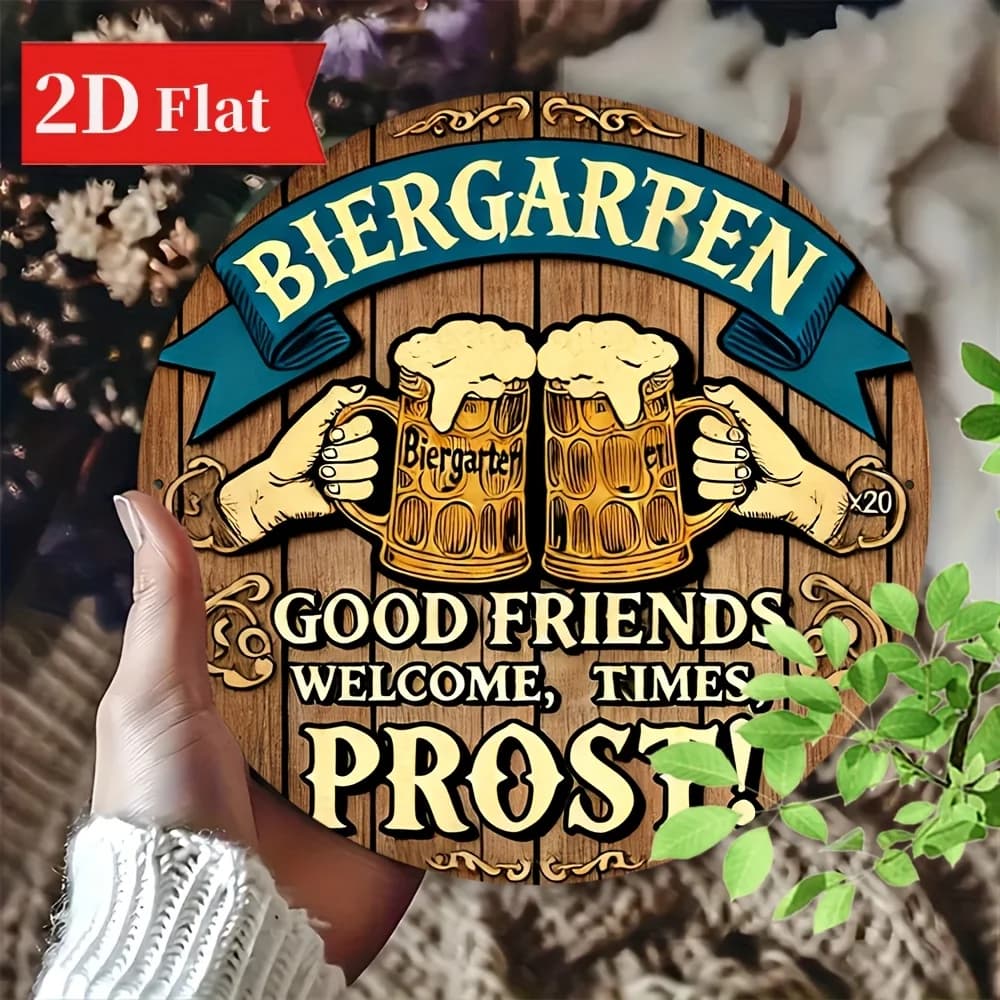[2D Flat] Decorazione della stanza 1 cartello piatto Biergarten, decorazione del festival della birra con design della tazza di birra, "Bon Friends Welcome, Times Prosperity