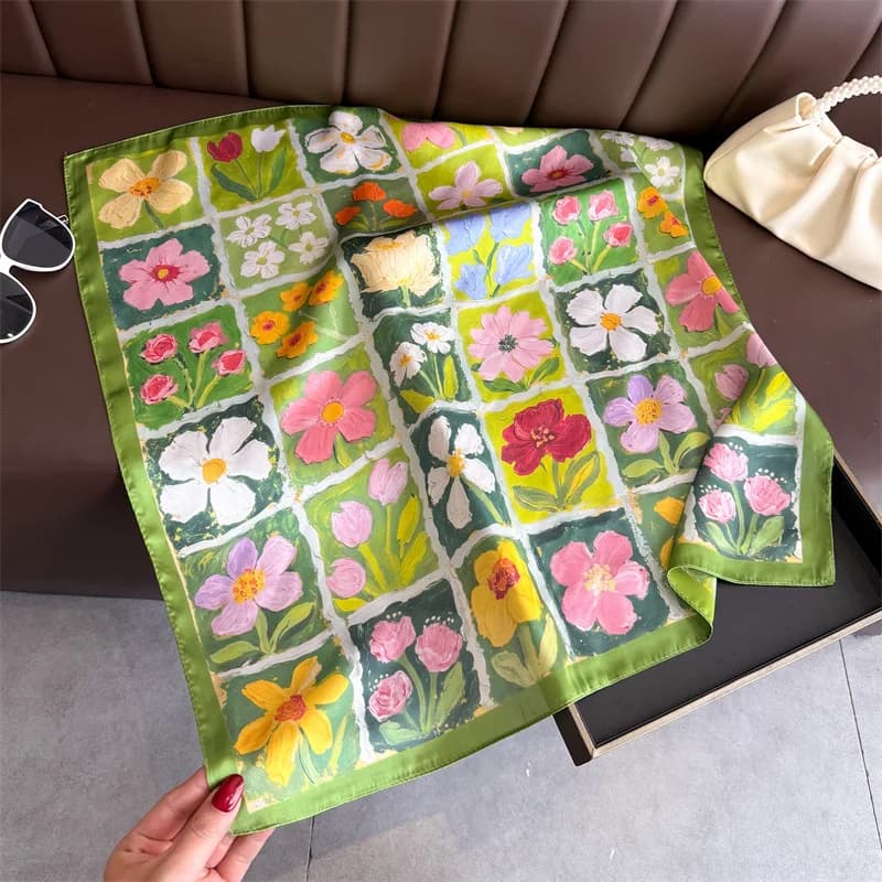 Nuovo Foulard Quadrato in Seta di Design, Sciarpa in Raso per Donna, Hijab, Fascia per Capelli, Lussuoso Fazzoletto da Testa 70*70cm