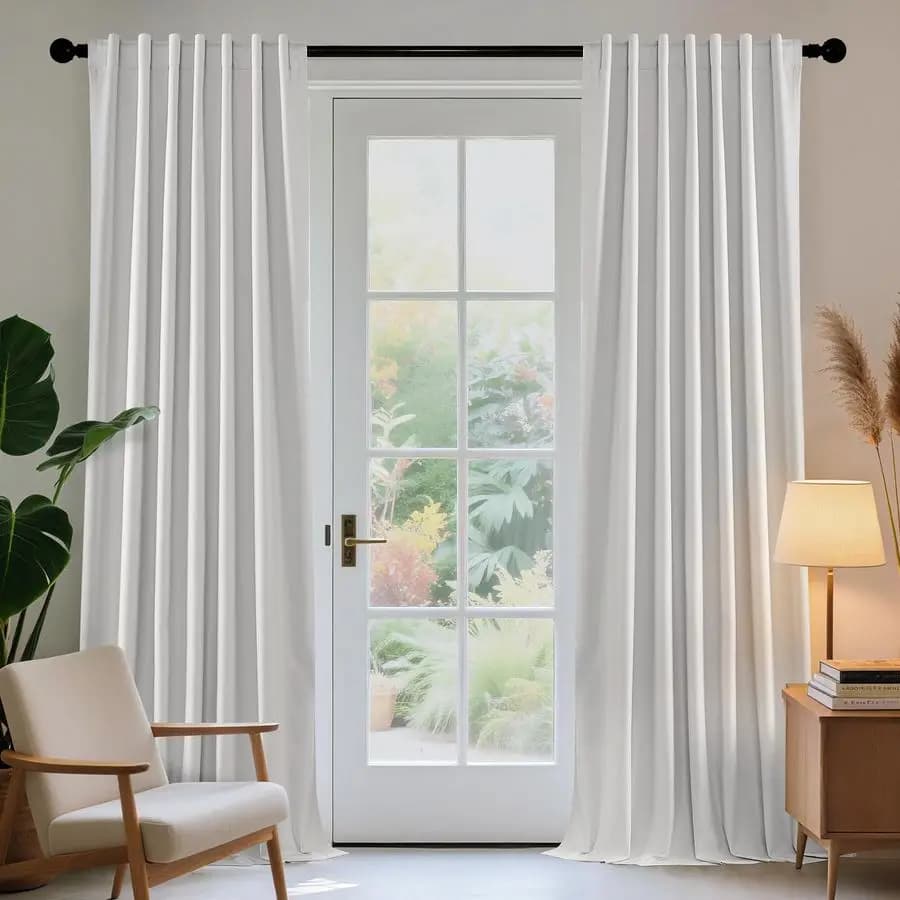 96 inch white blackout blinds, set of 2 panels with pocket for rod and back tabs, thermoinsulating curtains for window