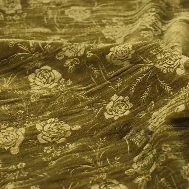 Rose Pattern Pressed Flower Velvet Fabric Soft Slightly Elastic Wrinkled Lustrous Fabric for DIY Cheongsam Hanfu Dress Fashion