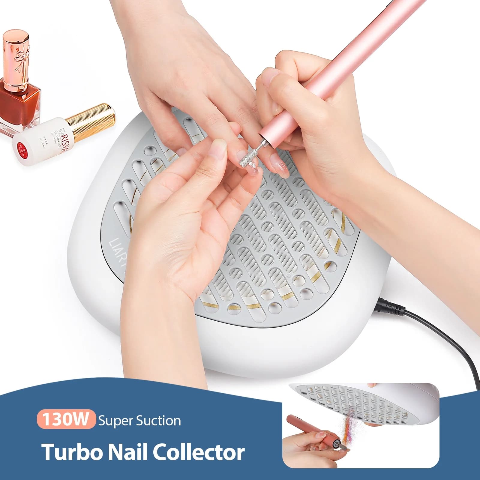 Aspiratore per Polvere Unghie Mini da 130W ad Alta Potenza, 6 Velocità Regolabili, Ventola Estrattore per Manicure con Filtro ad Alta Densità per Salone di Bellezza e Uso Personale
