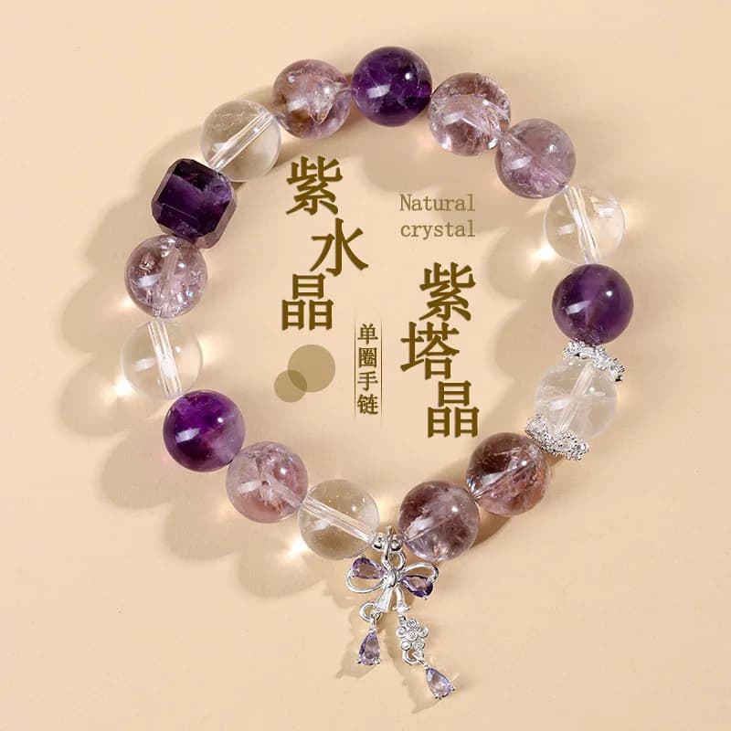 Nuovi gioielli da donna con ametista naturale, torre viola, braccialetto bianco, moda, bowknot