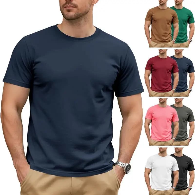 Simple Pure Cotton round Neck Short Sleeve T-Shirt Men's Casual Sport Top Cross-Border Summer Knitted Non-Fading Thin Model