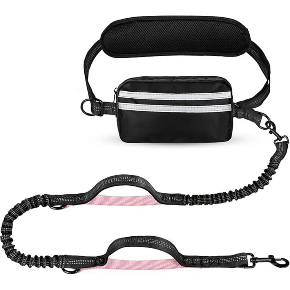 Reflective Strip Dog Running Waist Leash Retractable With Zipper Pouch Hands Free Dog Leash Double/Single Rope Padded Handles
