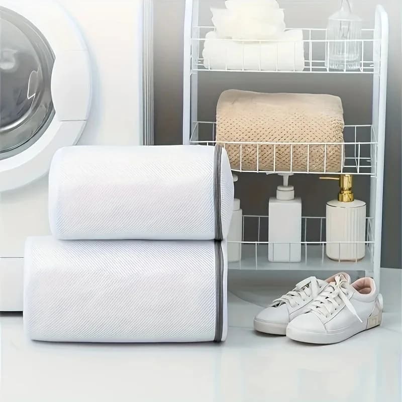 2 Sacchetti Cilindrici in Rete per Lavaggio Scarpe in Lavatrice, Protezione Riutilizzabile per Sneaker con Cerniera Resistente per Lavanderia Domestica