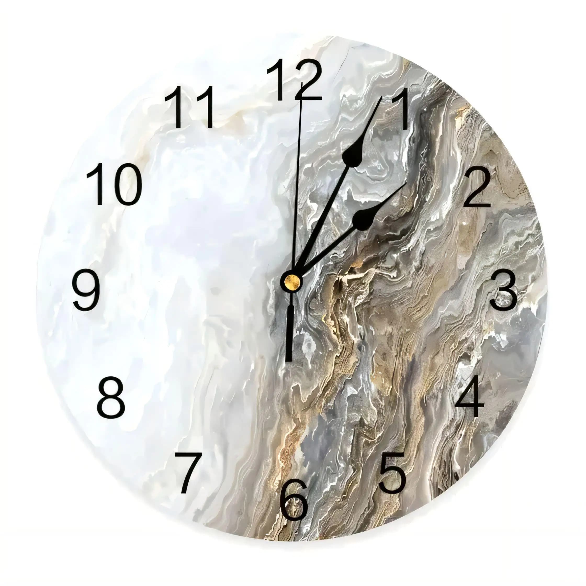 Modern Abstract Marble Round Wall Clock Silent Non Ticking Battery Operated Decorative for Living Room Bathroom Kitchen