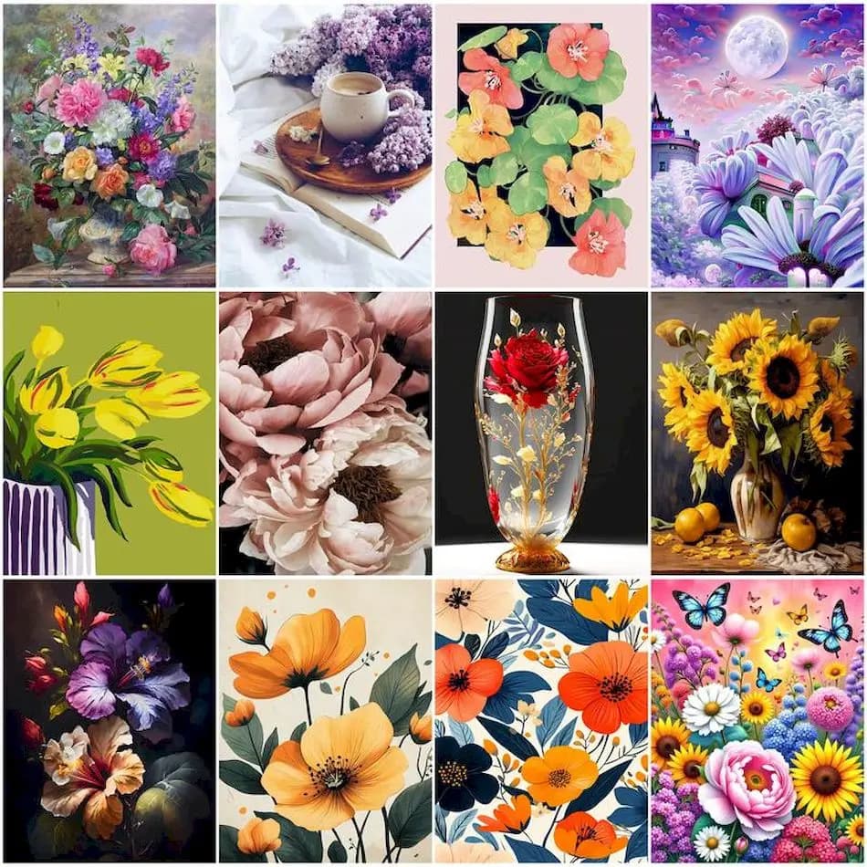 1pc frameless Paint By Numbers Flowers Paintings On Number Adult Coloring Canvas Painting Art Supplies Acrylic Paints Picture Dr