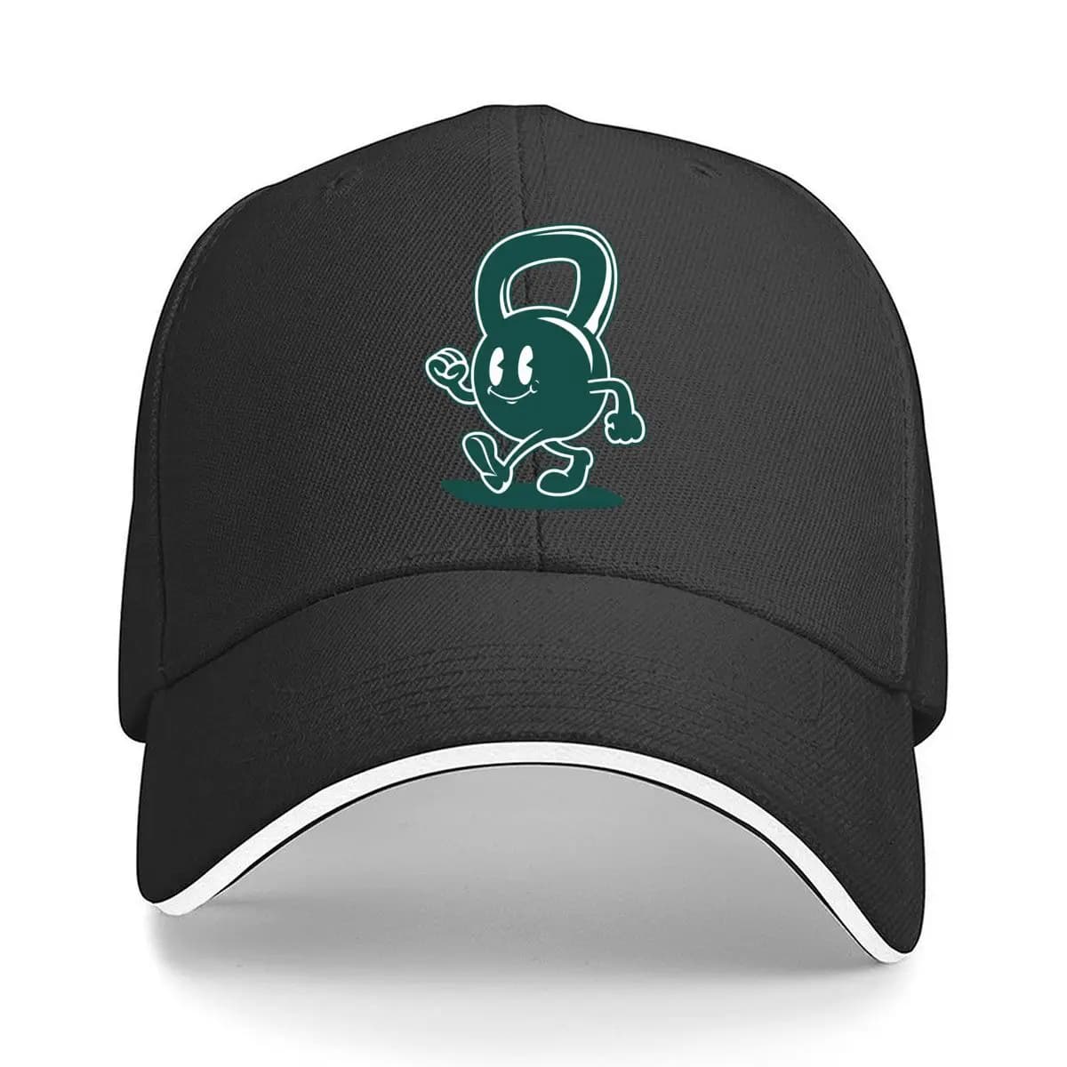 Cute Kettlebell Mascot Smiling Running Fitness Cartoon Sandwich Baseball Cap Sun Cap Outdoor Workouts Hat