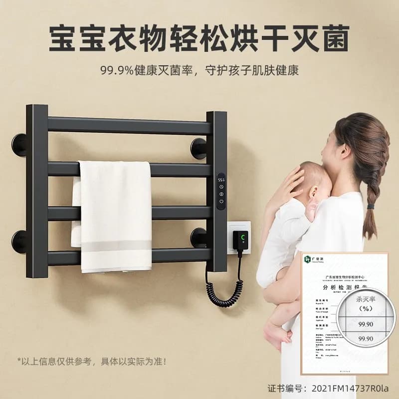 Scaldasalviette Elettrico in Acciaio Inossidabile per Bagno Domestico, Stendino Intelligente a Temperatura Costante con Ganci