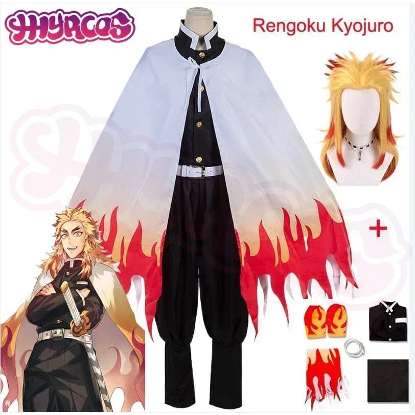 Costumi Cosplay Anime Rengoku Kyojuro, Abiti da Maglia di Guerra per Adulti e Bambini, Parrucche e Accessori per Feste