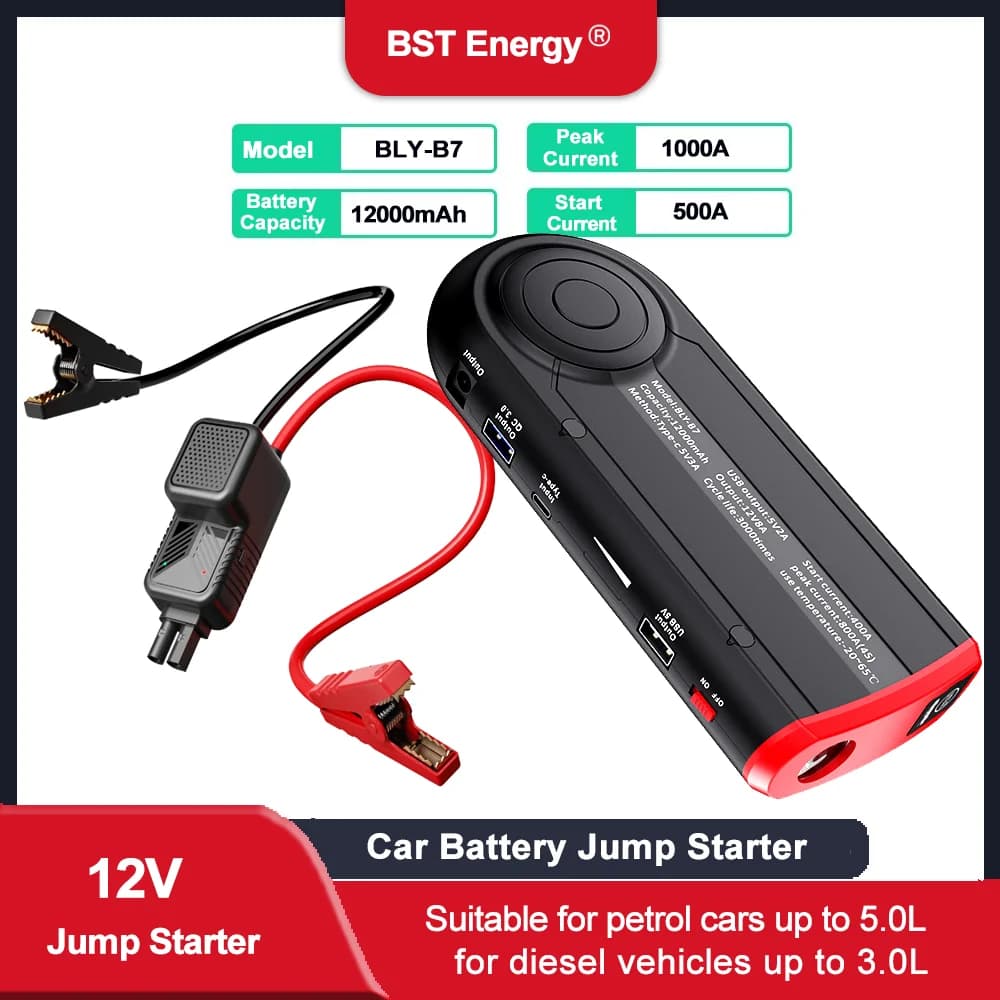 12V 1000A 800A Avviatore di emergenza per auto Portatile Jump Start Power Pack Batteria per auto di emergenza 12000mAh 10400mAh per auto diesel a benzina