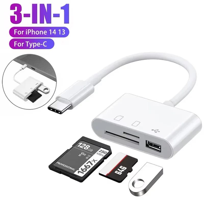 3 In 1 Multifunction Type C Adapter TF CF SD Memory Card Reader Adapters USB C Type C OTG Camera Converter For Macbook Laptop PC