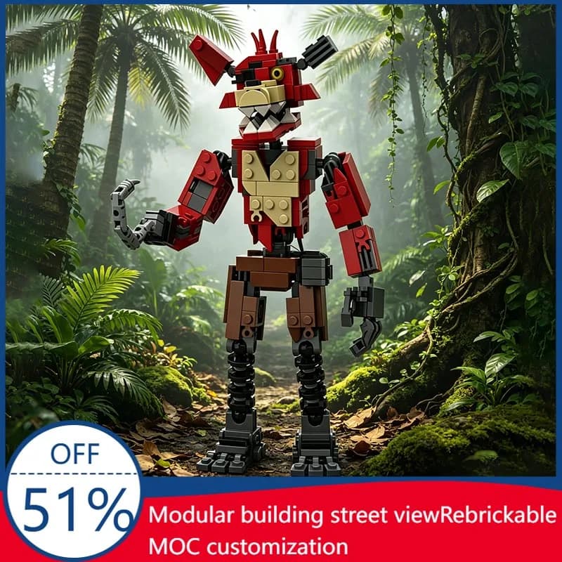 366 Pezzi Figura Animatronica Foxy Anziana, Modello MOC, Blocchi Personalizzati, Giocattolo Educativo Fai-da-Te per Bambini, Regalo da Collezione per Fan
