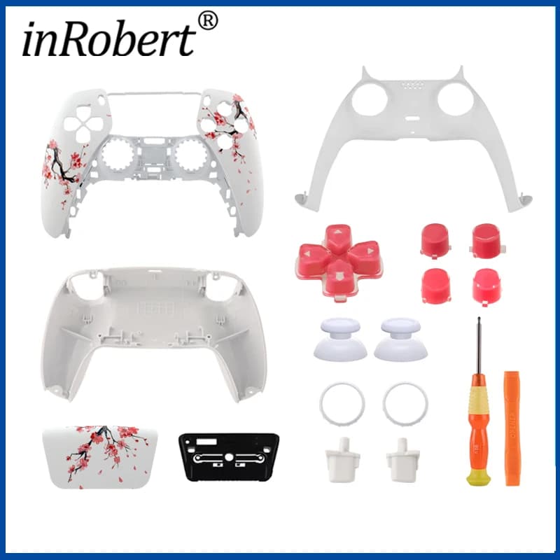 Kit Guscio Protettivo Durevole per Controller PS5 BDM-010/020/030/040/050 Peach Blossoms con Pulsanti e Strumenti Accessori Fai-da-te