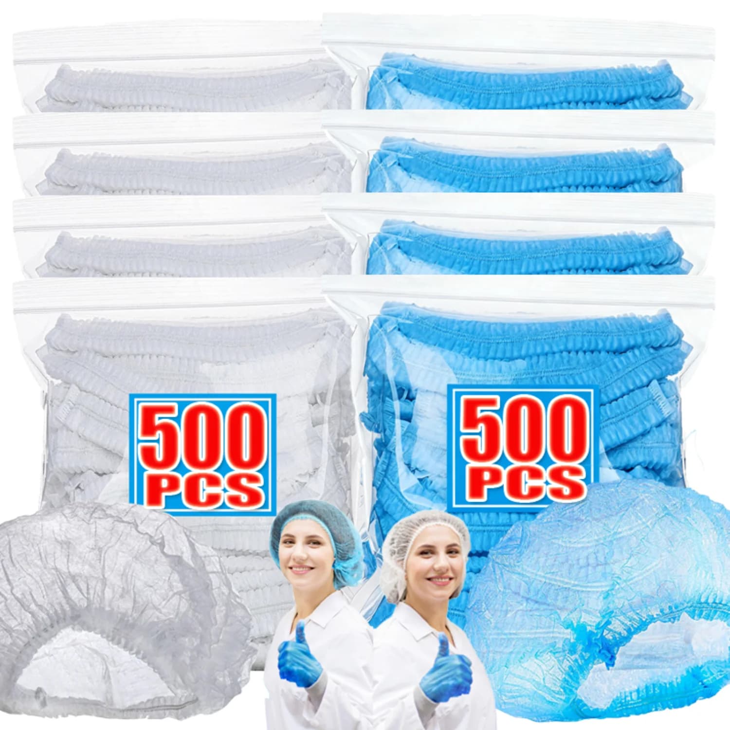 50-500 disposable sterile bouffant caps stretch mesh cap head cover nonwoven fabric hat for kitchen cleaning protection