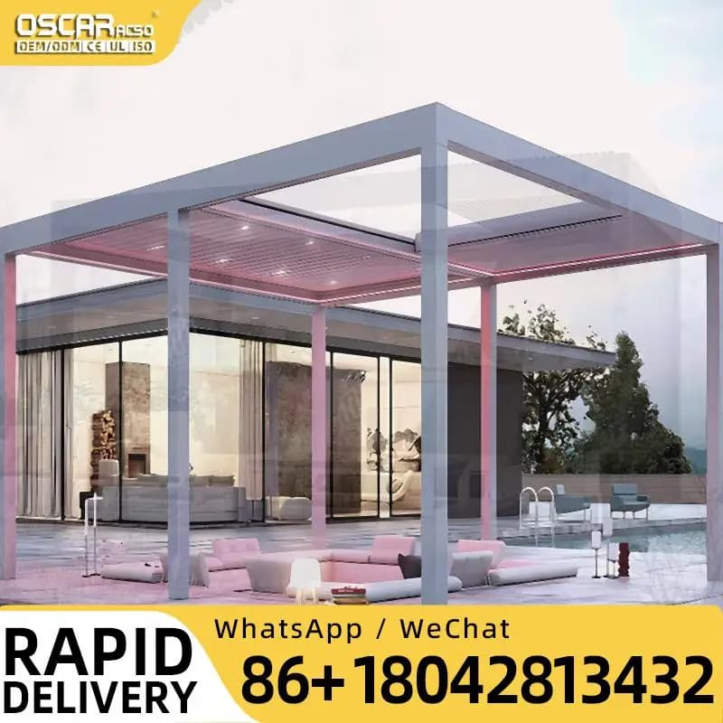 Motorized Waterproof Pergola Luxury Garden Gazebo with LED Strip Lights for Backyard Patio Balcony pergola