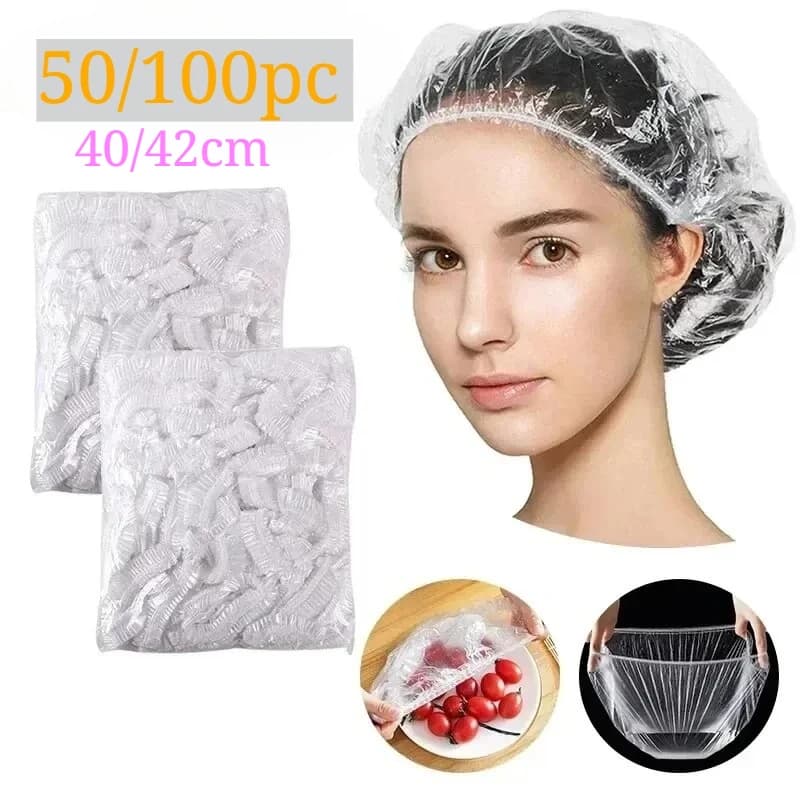 50/100 pcs 40/42 cm disposable for children shower head for hair knit elastic shape plastic wrap cover food cover for food use