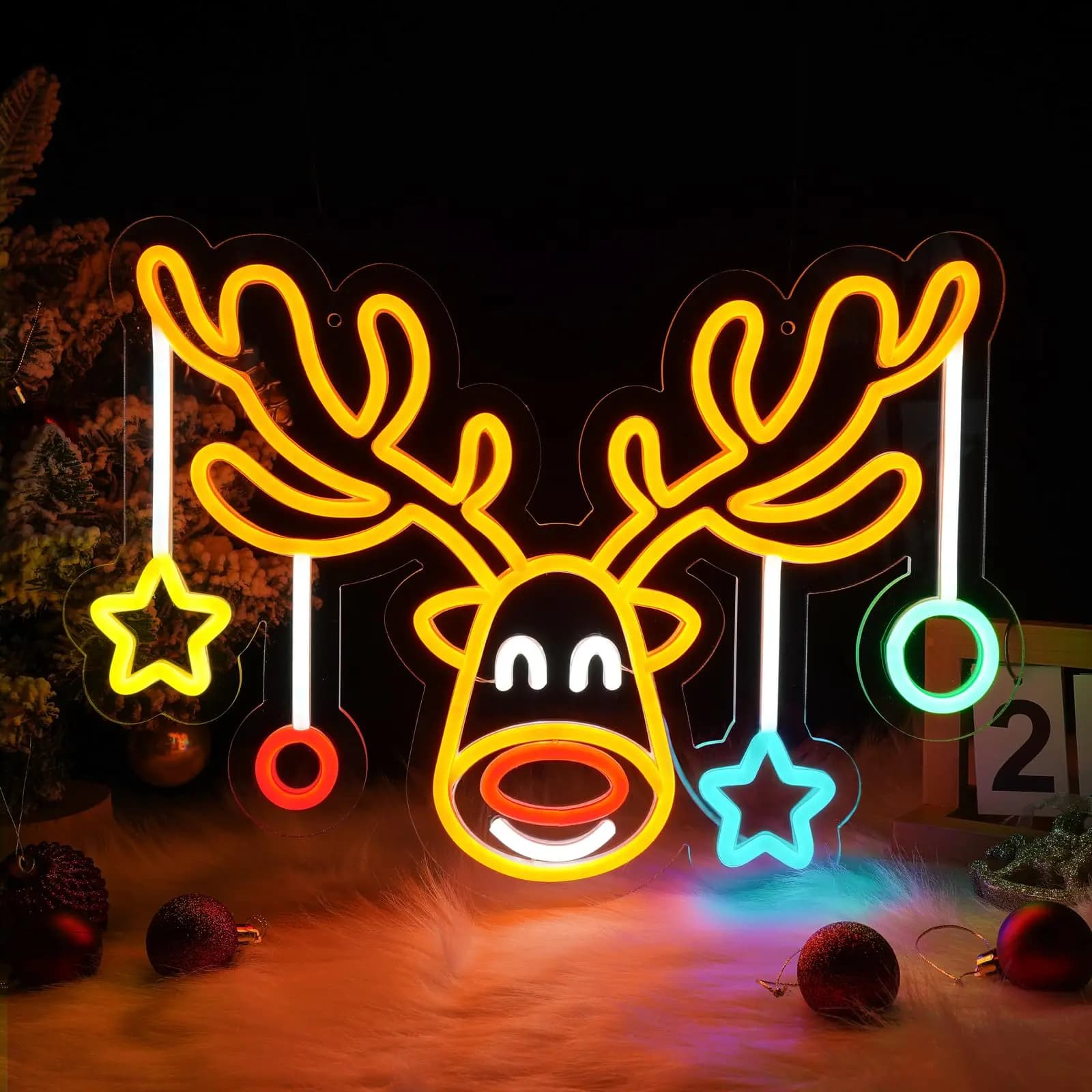 Insegna al neon di alce di Natale Luci a LED Buon Natale Cervo Decorazioni per la camera da letto Inverno Casa Festa Regali per bambini