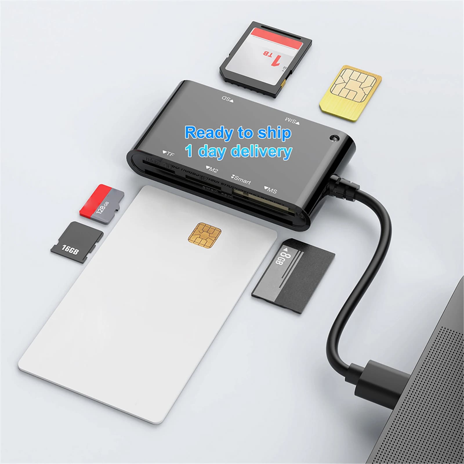 Lettore di Schede Multifunzione Intelligente 6-in-1 per Smart/MS/M2/TF/SIM/SD, Lettore di Schede di Memoria e Carte Bancarie per Windows e Mac
