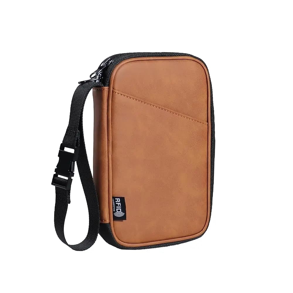 Porta passaporto marrone, custodia per passaporto, porta carte, borsa per passaporto, portafoglio da viaggio, custodia per passaporto con blocco RFID per donna