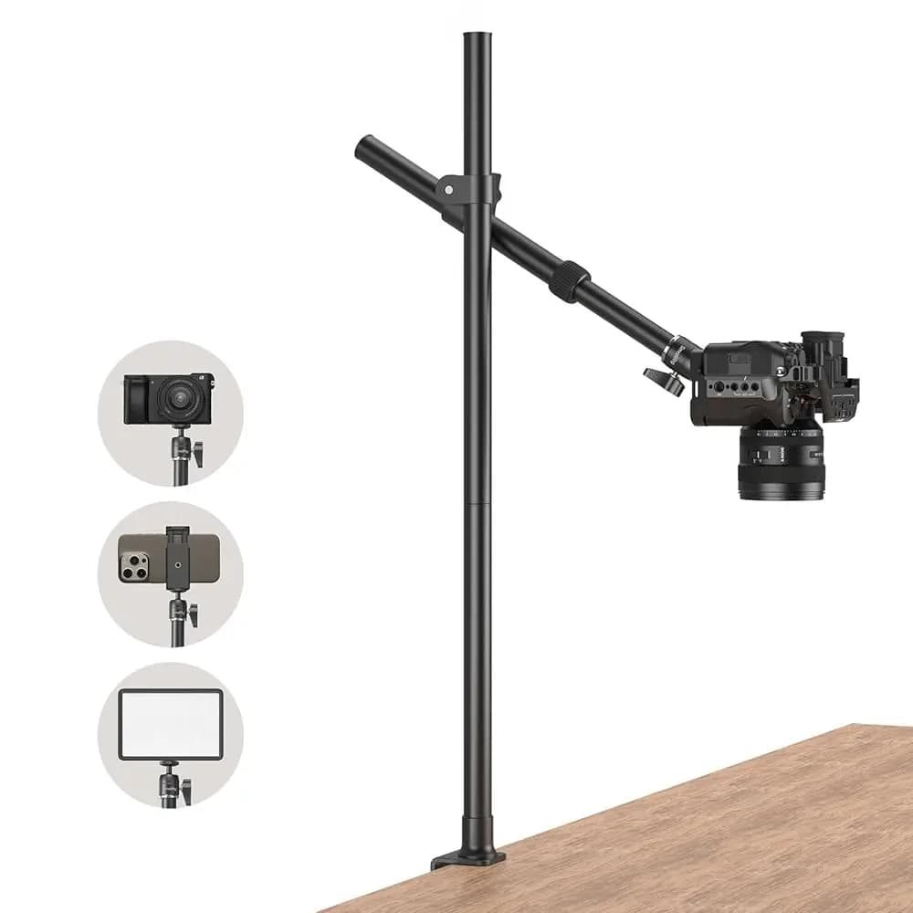 Supporto da Tavolo per Fotocamera con Braccio Orientabile a 360°, Spedizione Gratuita ° Testa a sfera, per fotocamere DSLR, cellulari, luci, M