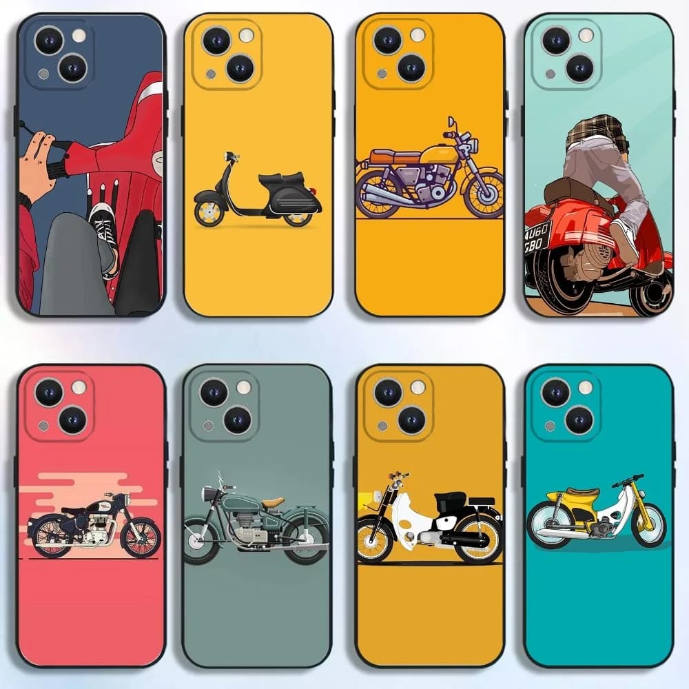 Custodia per telefono scooter V-VespaS per iPhone 16,15,14,13,12,11,Pro,X,XS,Max,XR,Plus,Mini Cover morbida nera