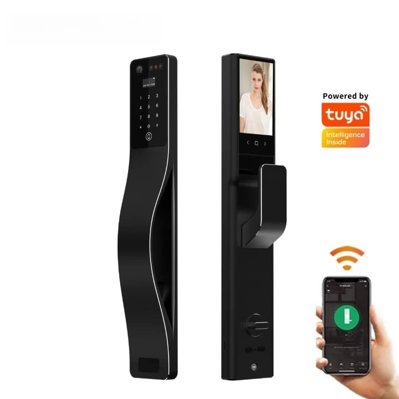 Serratura Intelligente 3D con Impronta Digitale e Riconoscimento Facciale, Campanello Remoto con Telecamera per Porta in Legno, App Tuya, Opzione di Archiviazione Dati su Cloud