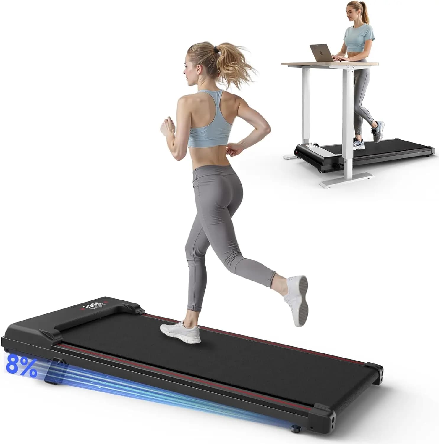 Compact Under Desk Treadmill, 3.5HP Foldable Walking Pad with Handle Bars, Ultra Quiet ≤40dB, 330LB Capacity, Wide Running Belt, LED Display & Remote Control for Home Office Use