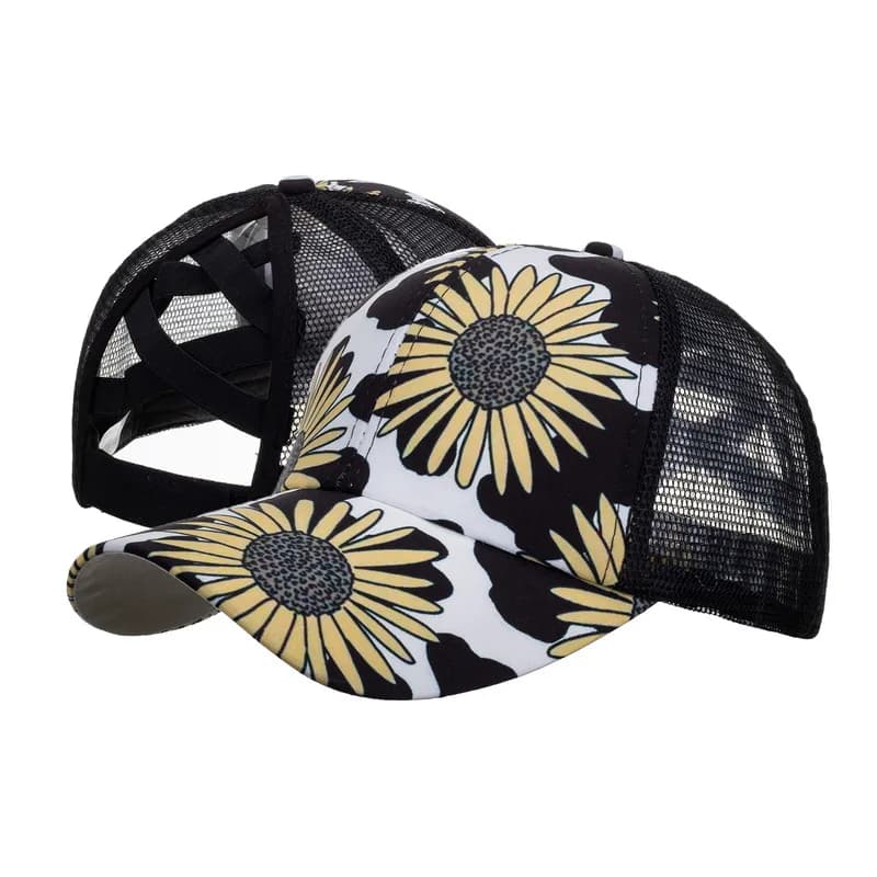 Cross-border AliExpress AmazonebayNew Sunflower Double Cross Mesh Baseball Cap Women's Sun HatB996