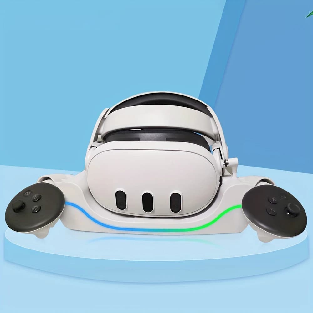 Dock di ricarica per accessori Meta Quest 3 Cuffie VR Stazione di ricarica con supporto per display da tavolo e montato a parete con indicatore LED