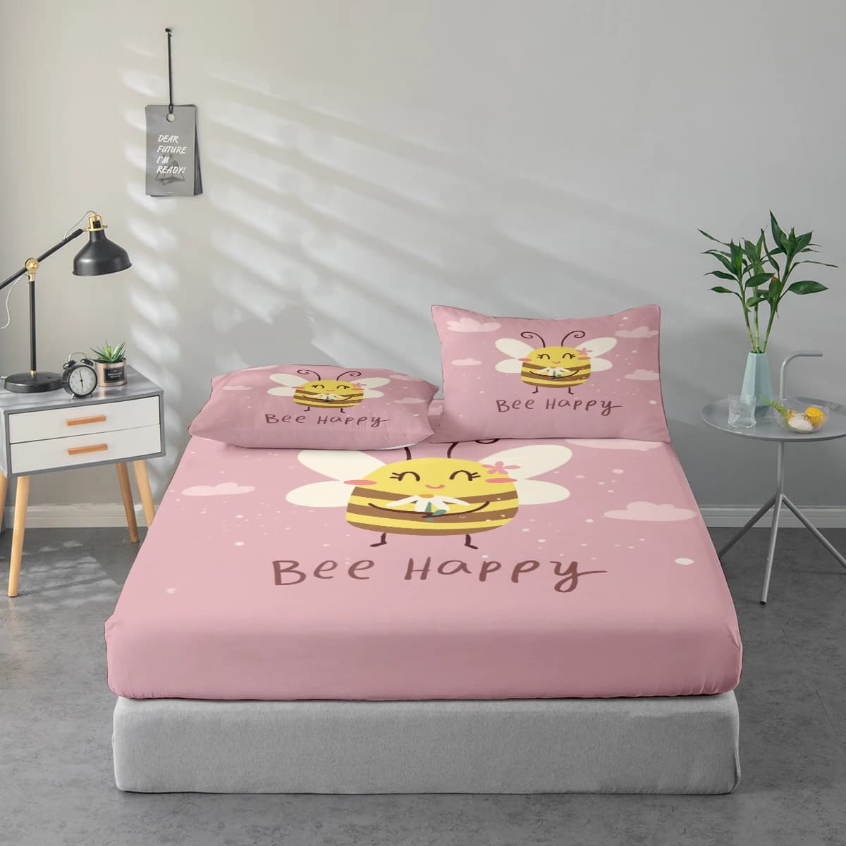 Set di lenzuola con motivo stampato Bee Happy, combinazione di proteggi-materasso e federa, set di lenzuola stampate ad alta definizione include 1 lenzuolo con angoli + 1 o 2 federe (1 federa per 60*100cm e 72*132cm, il resto delle misure ha 2 federe). Adatto per camera da letto e camera degli ospiti. Biancheria da Letto in Poliestere Ultra-Morbido, Lavabile in Lavatrice, Utilizzabile in Tutte le Stagioni