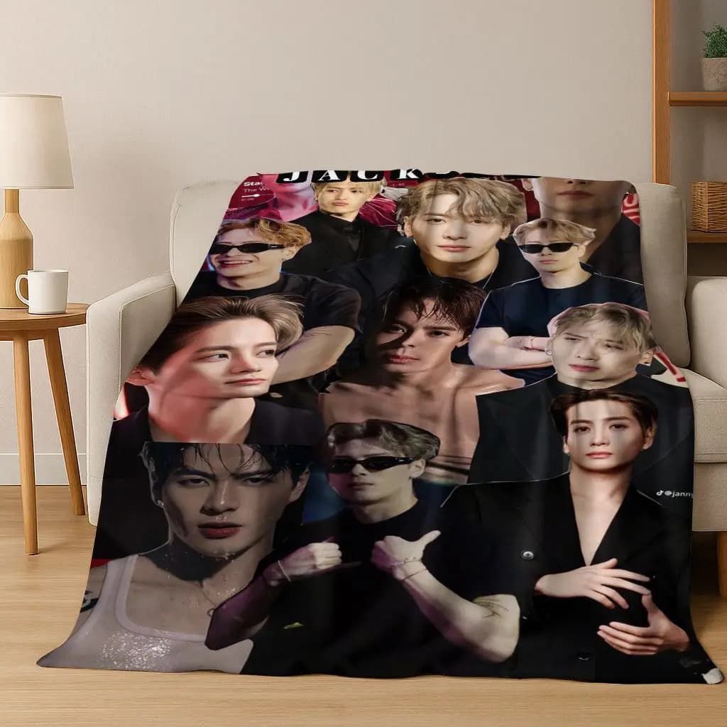 Coperta in flanella 3D Jackson Wang Art Singer Star, coperta morbida e accogliente per la casa, camera da letto, divano letto, picnic, ufficio, regalo per bambini